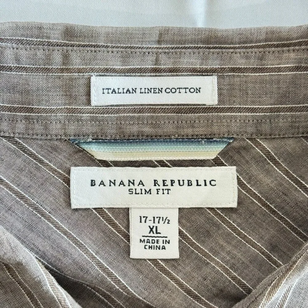 Banana Republic Mens XL Brown Slim Fit Italian Linen Long Sleeve Shirt Good